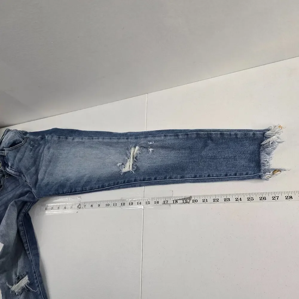 Kancan distressed skinny slim‎ jeans 27 blue womens raw hem 6769